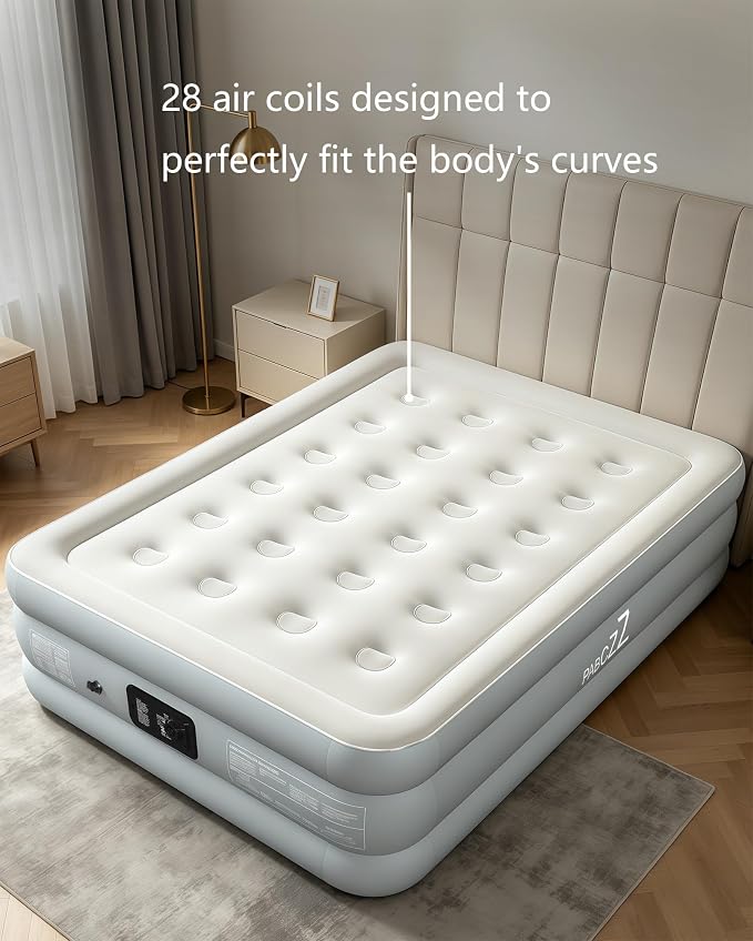 air Mattress Full with Built in Pump – 18-Inch Thickened air Bed Suitable for Camping, Home use, and Guest Accommodation, Supports Up to 600 Pounds (Light Gray, Full)