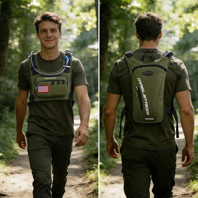 Maelstrom Hydration Vest with 2L Water Bladder Backpack for Running Hiking | Chest Pack, BPA-free, High Flow Bite, Reflective Stripe, Helmet Buckle, Detachable, Breathable Pad, for Cycling, Marathon