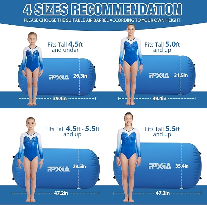 Gymnastics Air Roller Air Barrel Inflatable Tumbling Mat, Tumble Track Backhandspring Mat Gymnastic Equipment with Pump for Yoga Training Cheerleading Home Use