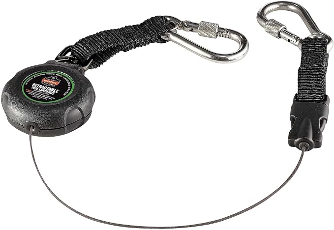 Ergodyne - 19300 Squids 3000 Retractable Lanyard with Carabiner Mount and Attachment End, Tool Weight Capacity 1 lbs,Black