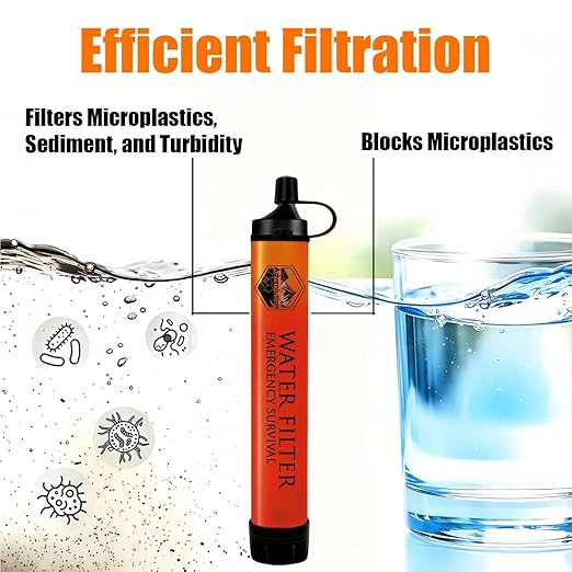 5-Pack Personal Water Filter Straw with Emergency Whistle, Portable Reusable Survival Filter for Family Camping, Hiking, Backpacking & Emergency Preparedness
