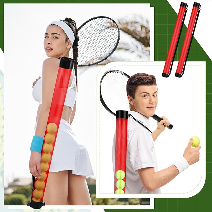 Lenwen 2 Pack Tennis Ball Tube Pickup, Fits 15 Tennis Ball with Shoulder Strap, Lightweight Collector Holder Picker Grabber Retriever Tube Carrier for Players, Coaches & Instructors