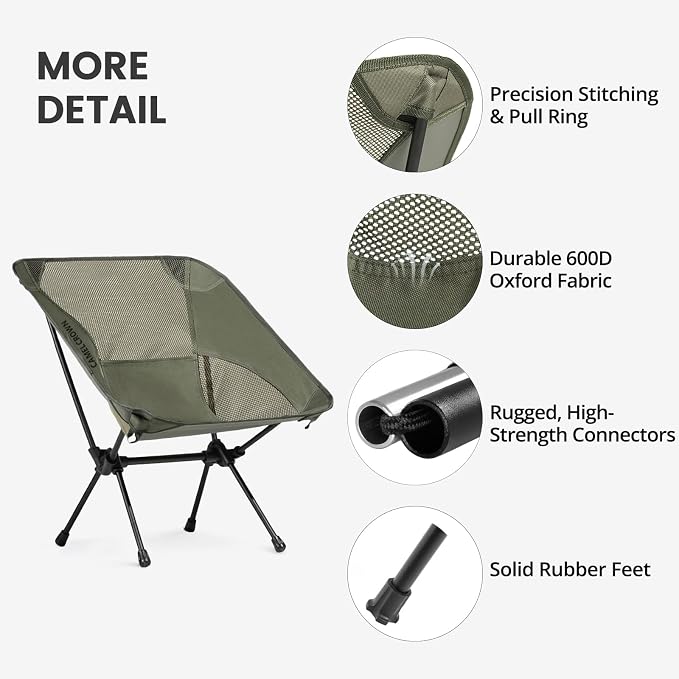CAMEL CROWN Camping Chair Heavy Duty Backpacking Chair - Ultra-Light Folding Chair with Carry Bag, Portable Compact for Outdoor, Lawn, Hiking, Beach, Picnic