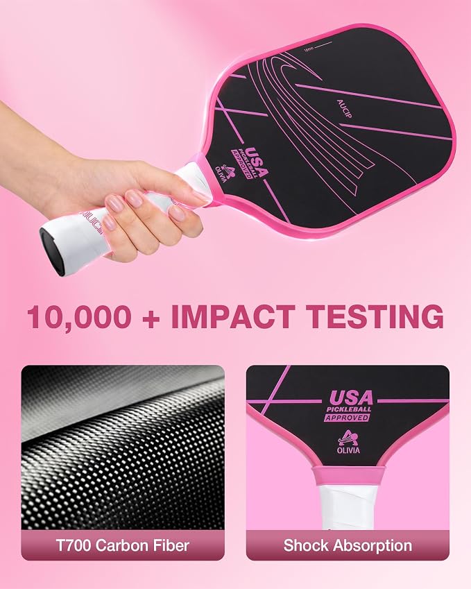 Pro Pickleball Paddle Pink - T700 Carbon Fiber Pickleball Paddle with 16mm Polymer Honeycomb Core, USAPA Certified, Cushion Grip, Perfect for Advanced Control
