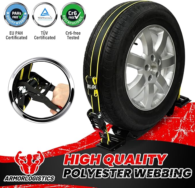 2Pack UTV Wheel Chock Tie-Down Kit, 2 in x 8 ft Heavy Duty Trailer Tire Straps, 4400lb Max Break Strength E Track System for ATV, UTV, SXS, Mower and More (Black)