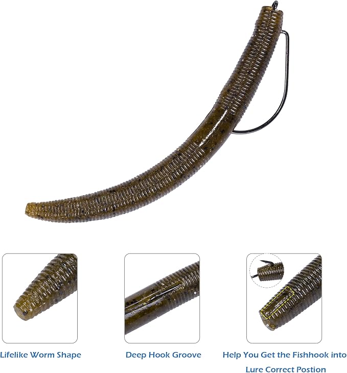 4"/5" Senko Worms Kit, Salt Impregnated Soft Plastic Lures | 30/50/78/100 Wacky Worms for Bass Fishing, Freshwater & Saltwater Applications,Artificial fishing bait
