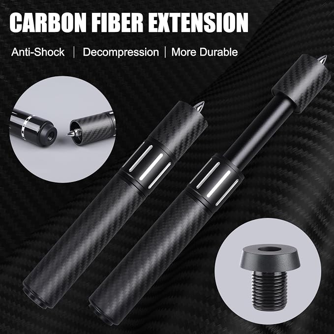 Premium Pool Cue Stick Set, 58'' Billiard Cues Canadian Maple Wood Stick 13mm Tip with Pool Cue Case, Telescopic Carbon Fiber Extension Cue & Billiards Accessories for Billiards Player