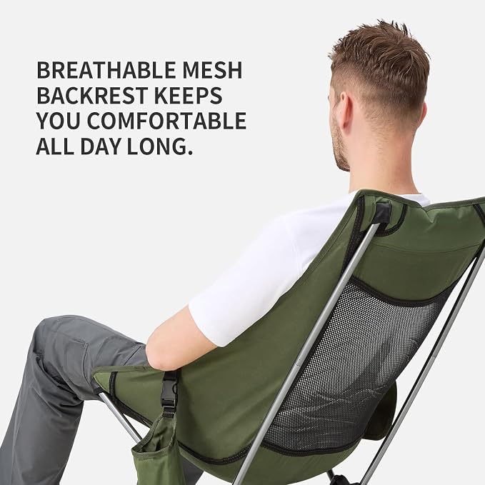 Camping Chair, Lightweight Backpacking Hiking Chair, Compact Portable 220 lbs Capacity, Comfortable Widened Seat Folding Chair (Army Green)
