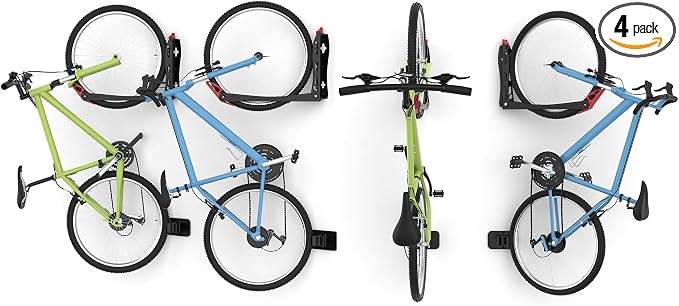 WALMANN BIKEPAL No Lifting Wall Mount Swivel Bike Rack, Wall Bike Hangers for Garage Space Saving Vertical Bike Storage(4 Pack)