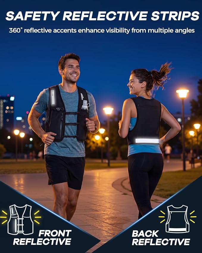 Running Vest for Women Men, Lightweight Reflective Hydration Vest with 500ML Soft Flask, Adjustable Running Backpack Run Vest Water Bottle for Runner Marathon