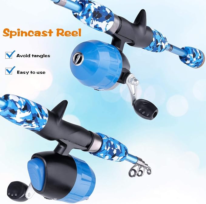 ODDSPRO Kids Fishing Pole - Portable Telescopic Kids Fishing Rod and Reel Combo Kit - with Spincast Fishing Reel Tackle Box for Girls, Youth