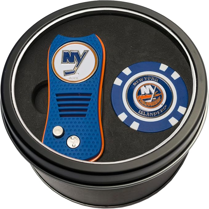 Team Golf NHL Gift Set Retractable Divot Tool & Chip, Includes 2 Double-Sided Enamel Ball Markers, Patented Design, Less Damage to Greens, Retractable Mechanism