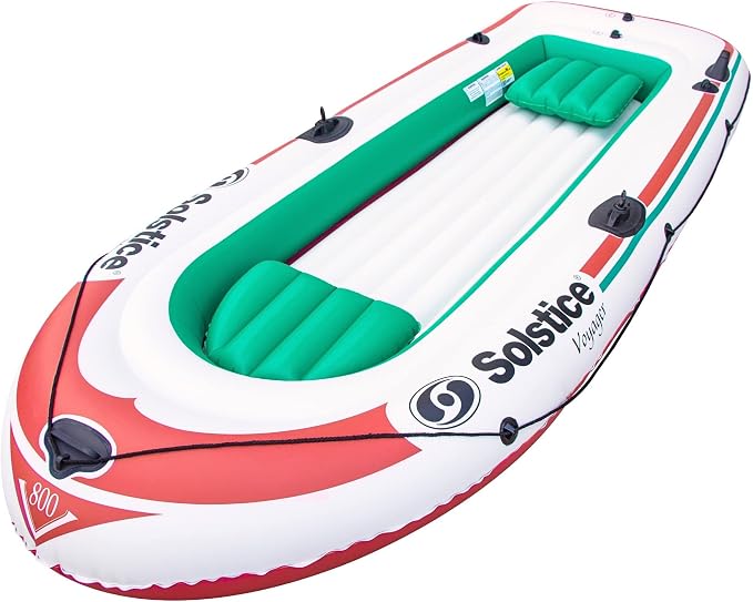 SOLSTICE Inflatable Boat for Lakes, Rivers & Beaches – Heavy-Duty Raft with Swivel Oar Locks, Rod Holders & Inflatable Seats – Voyager, Fishing, 6-Person, Brown, 11'