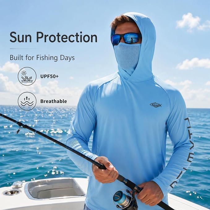Palmyth Men's Fishing Hoodie Shirt UPF 50+ Quick-Dry Breathable Long Sleeve | Long Sleeve Fishing Shirt, UPF 50+ Sun Protection, Quick-Dry Fabric, Breathable Mesh Back, Built-in Face Mask, 4-way Stretch