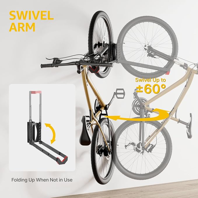 monTEK Swivel Bike Wall Mount - No Heavy Lifting Required, Space-Saving Bike Rack for Garage, Holds Up to 77 lbs