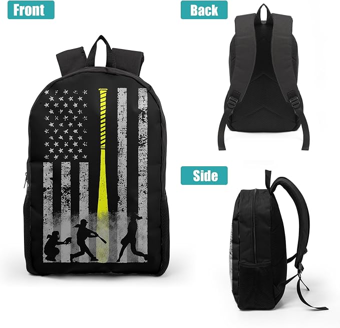 Giwawa Baseball American Flag Backpack Set 3 Pcs Patriotic USA Sporty Lightweight Bookbag Insulated Lunch Box Organizer for Athletes Students Sports Events Study Back to School Day Travel