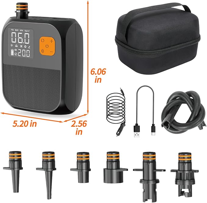 Fisca Paddle Board Pump, 25PSI Portable Rechargeable SUP Air Pump, Quick Inflate/Auto Off & Car Adapter Electric Air Compressor for Stand up Paddle Boards,Kayak,Tent