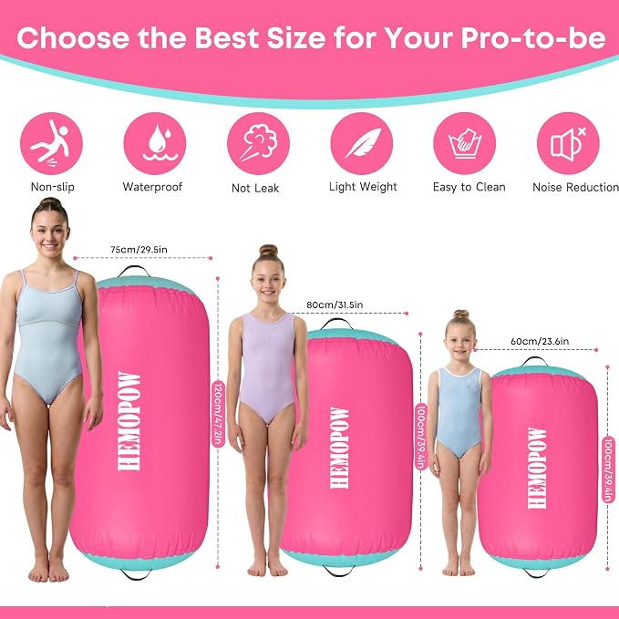 Inflatable Gymnastics Air Barrel Roller with Electric Pump, Heavy Duty PVC Tumbling Barrel Back Handspring Trainer, Air Tumble Track Mat for Home Gym, Cheerleading, Yoga Practice