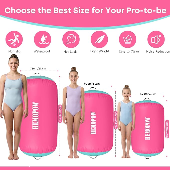 Inflatable Gymnastics Air Barrel Roller with Electric Pump, Heavy Duty PVC Tumbling Barrel Back Handspring Trainer, Air Tumble Track Mat for Home Gym, Cheerleading, Yoga Practice