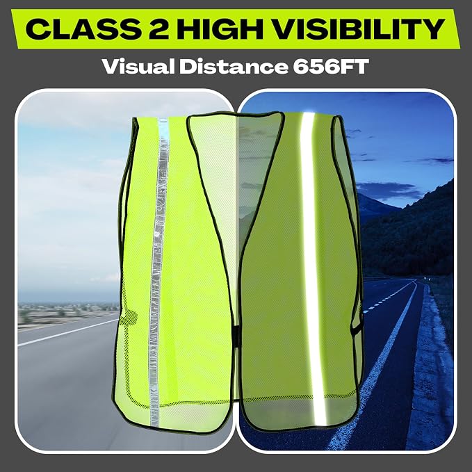 Jecery 20 Packs High Visibility Vest Safety Reflective Hi Visibility Mesh Vest Lightweight Neon Universal Size for Men Work Outdoor (L)