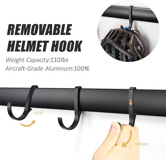 Wall Bike rack, Fits Max 3 Inch for Mountain Bike eBike, 110 lbs Weight Capacity, with Extra Helmet Hook, Modular Hook Track Design Heavy duty Wall mount Bicycle Hanger for Garage Storage