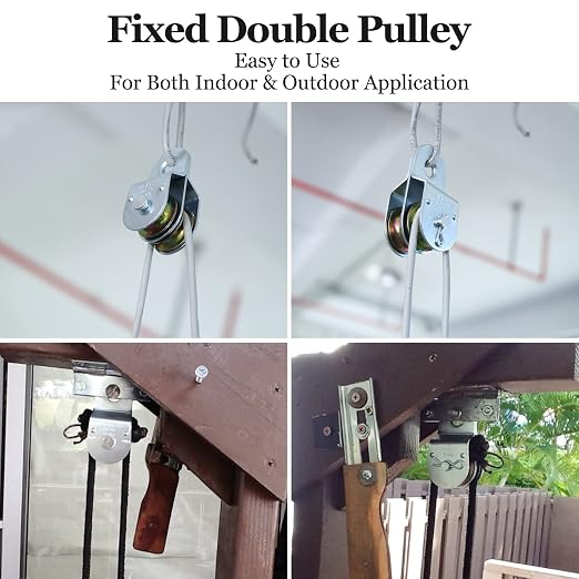 Fixed Double Pulleys, Double Groove Cable Fixed Pulley Block, Double Pulley Block Wheel, Double Pulley Roller, Loading 400 LBS Each, Iron with Zinc Plated (4, 1-1/2 Inch)