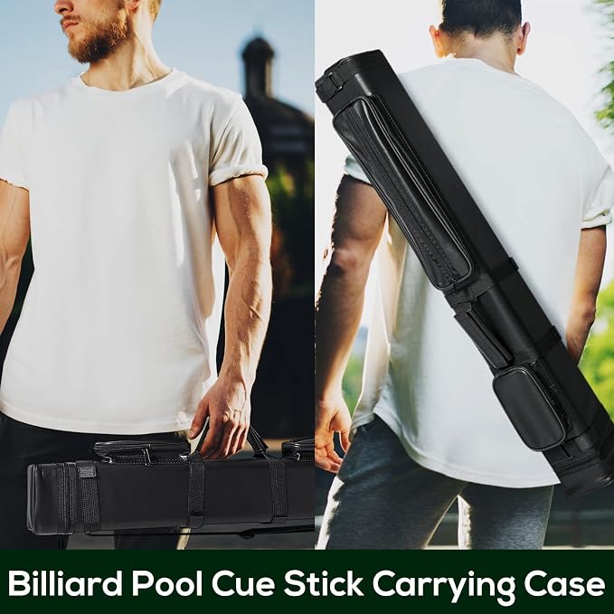 Deekin 3 x 6 Pool Stick Case Hard Billiard Cue Carrying Storage Pouch Table Accessories 9 Holes PU Bags with 2 Pieces Chalk Cubes