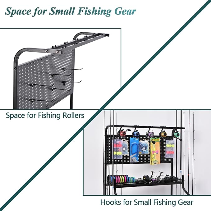 Metal Black Fishing Rod Rack for 12 Rods With Large Storage Capacity, Vertical Fishing Pole Holders for Garage Use for Fishing Gear Storage
