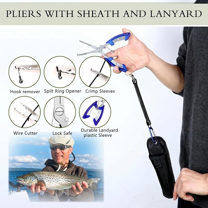 Gemscream 393 Pcs Fishing Tool Kit Fishing Backpack with Tackle Boxes Included Pliers Gear and Equipment Bait Rigs Fish Lip Gripper Lure Gear Kit Fish Hooks Remover Tools