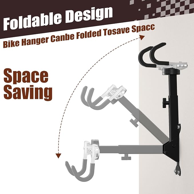 Bike Wall Mount Hanger, 2 Pack Heavy-Duty Durable Storage Garage Hook, Adjustable Indoor Bicycle Hanging Arms Bike Holder Rack, Hold up to 66lbs in Apaterment, Shed