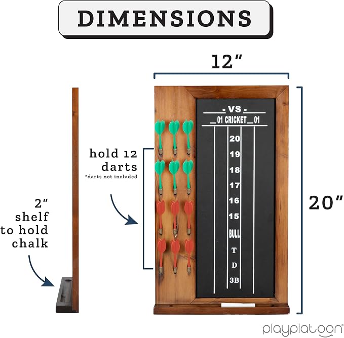 Play Platoon Dart Scoreboard & Darts Holder Wall Mount - Wood Score Board, Professional Darts Accessories, Dart Holder