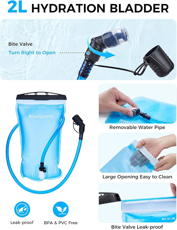 Blue Quartz 3-in-1 Running Vest with 2L Water Bladder, Lightweight Tactical Hydration Backpack with Detachable Waist Pack, Reflective Chest Pack for Hiking Running Cycling Race for Women Men