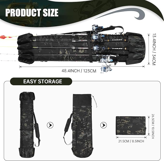 Fishing Pole Bag Rod Case, Folding Fishing Pole Bag Fishing Gear