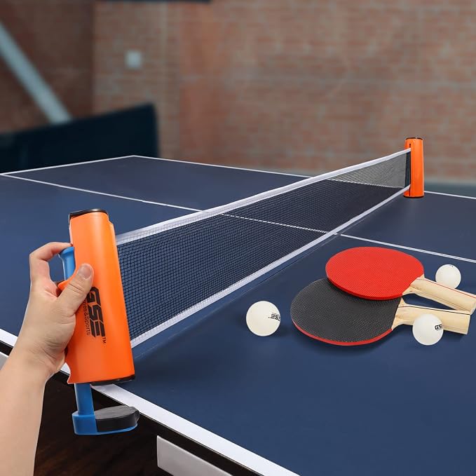 GSE Games & Sports Expert Adjustable Retractable Ping Pong Net Set & Post. Professional Table Tennis Rackets and Balls, Net with Posts and Storage Bag - Pingpong Paddle and Game Table Accessories. | Adjustable