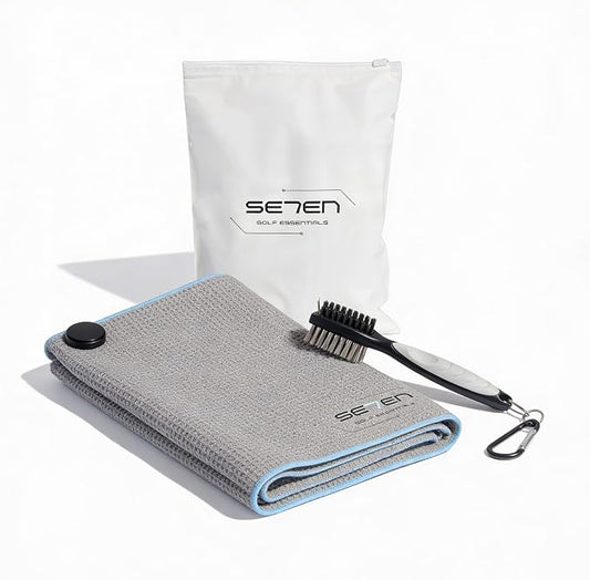 #1 Magnetic Golf Towel with Brush Set for Men – Oversized 40×60 cm Waffle Microfiber Towel, Dual-Bristle Club Cleaning Brush, Retractable Tether & Carabiner Clip for Golf Bag (Gray)