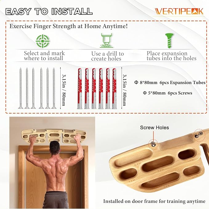 Wooden Climbing Hangboard with 2 Angle Slopes (15° & 45°) & 5 Depths Pockets, Rock Climbing Board for Finger Strength, Hanging Practice, Grip Endurance and Pull-up Training Indoor