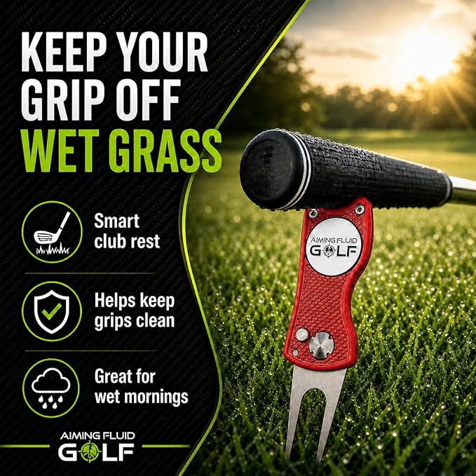 Golf Divot Repair Tool — 5-in-1 Golfing Ball Marker, Pitch Mark Repair, Putting Alignment, Club Tee, and Groove Cleaner, Accessory Metal Switchblade Design - Ideal Gift for Golfers