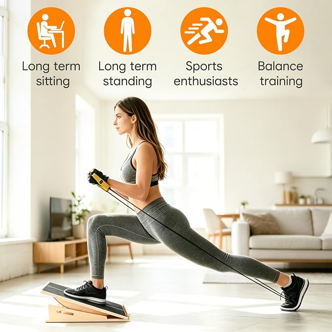 2-in-1 Slant Board & Balance Board with Adjustable Incline | Premium multi-layer wood, non-slip surface, 15°-30° , 300 lbs capacity.Suitable for training, home gym, and office use.