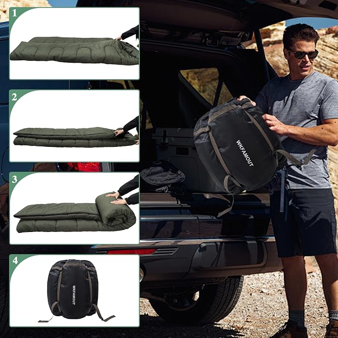 0 Degree Double Sleeping Bag for Adults Queen Size 2 Person Sleeping Bag for Cold Weather with Compression Sack for Car Camping, Hunting and Tent Camp