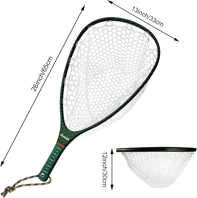 Aventik Fly Floating Fishing Net Carbon Fiber Landing Trout Net Light Weight Clear Rubber Ghost Net Catch & Release
