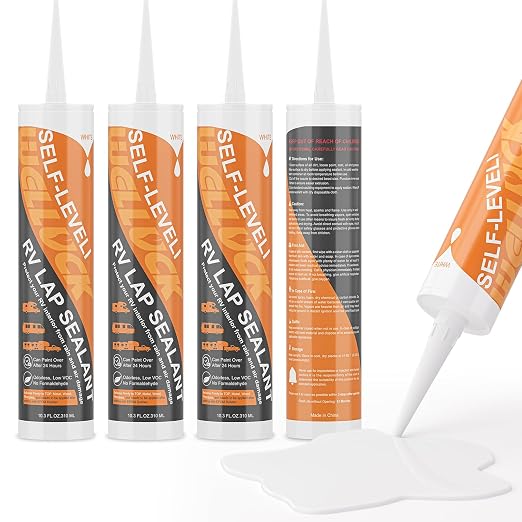 WELLUCK 4PC Self Leveling RV Roof Sealant Lap for RV Roofs, White Flexible Repair Caulking Rubber Epdm Sealant for Camper Motorhomes Trailers, Secure Odorless Waterproof & UV All Weather Adhesive