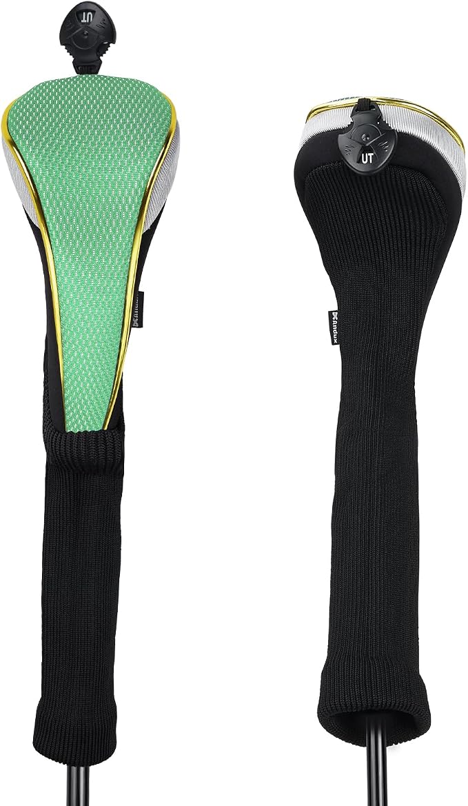 Andux 2Pcs/Set Long Neck Gold Golf Hybrids Club Head Covers with Dial No. Tag MT/HY13
