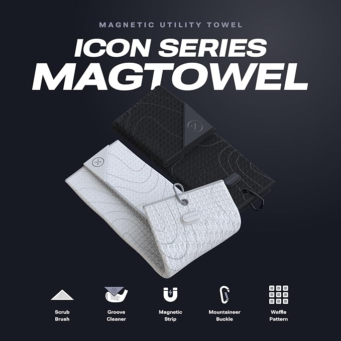 Blue Tees Golf Premium Magnetic Towel - Super Strong Magnet - Microfiber Waffle Design - Silicone Brush - Groove Cleaner - Bag Buckle