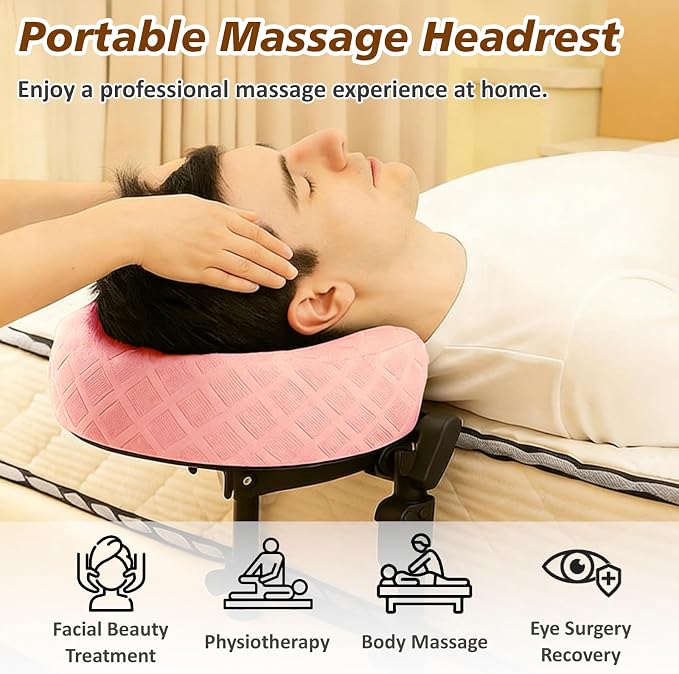 Massage Headrest for Bed with 2 Pack of Covers, Home Mattress Top Massage Kit, Adjustable Face Cradle for Professional and Home Use, Portable Face Down Head Holder Fits All Mattresses