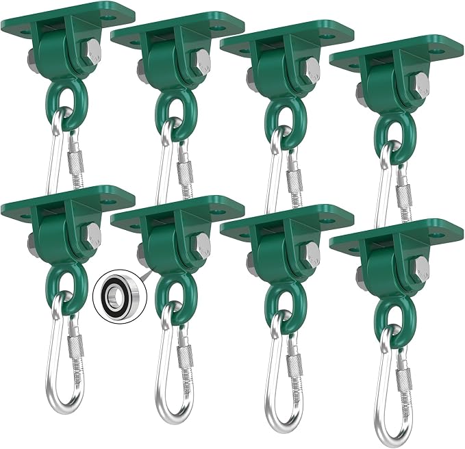 Swing Hangers with Bearing, Heavy Duty Porch Swing Hanging Kit for Outdoor Playground Tree Indoor Ceiling Mount Hardware Brackets with Snap Hooks for Yoga Hammock Punching Bag Accessories 8PCS Green