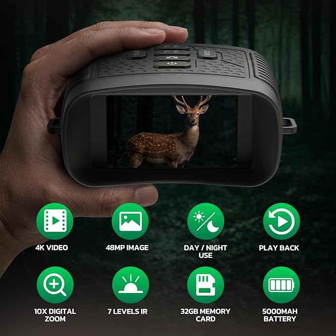 4K Night Vision Goggles, Night Vision Binoculars with 3″ Screen, 10X Digital Zoom, Infrared Binoculars, 5000mAh Rechargeable Battery, 32GB Card Included Tech Gadgets Telescope, Gifts for Men
