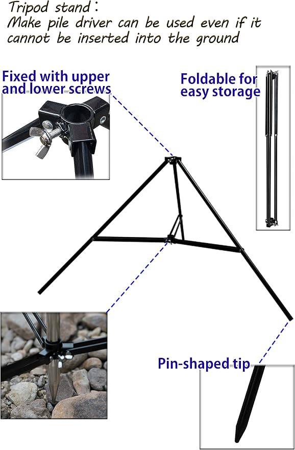 camping moon Heavy Duty Stainless Steel Lantern Pile Driver Height Adjustable with Tripod Stand and Storage Bag D-240, D-243