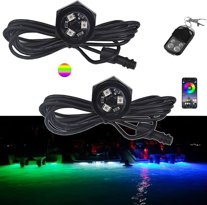 2Pcs RGB 1/2" NPT LED Boat Drain Plug Light Underwater Light,Boat Trailer Lights,DC 12V,No Holes to Drill,RF APP Control Marine LED Lamp for Fishing Swimming Diving