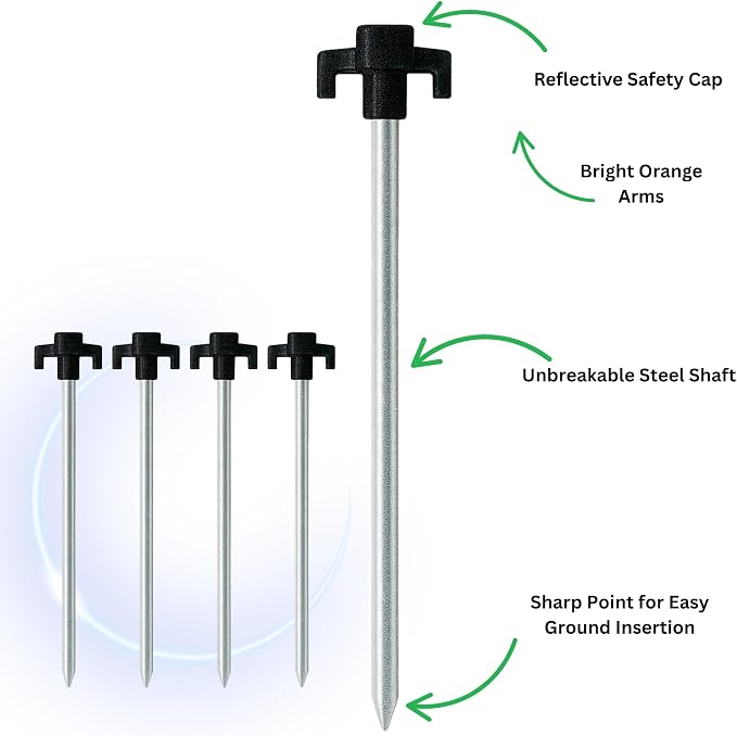 Tricc Unbreakable Heavy Duty Steel Tent/Canopy Stakes, Galvanized Non-Rust 10" Three Pegged Solid, Sturdy Stakes for Outdoor Trips, Camping, Hiking & Gardening. 4 Colors Made in The USA (Black)
