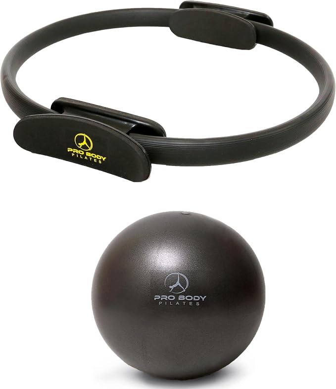 ProBody Pilates Ring and Mini Exercise Ball (2 pcs) - Black Magic Circle and Barre Ball Bundle for Stability, Barre, Yoga, Core Training and Physical Therapy